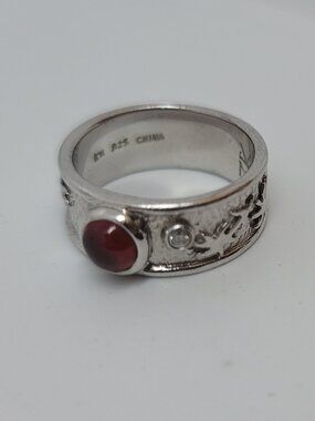 Garnet, Diamond & Sterling Palm Tree Accent Ring by Konstantina Mahlia